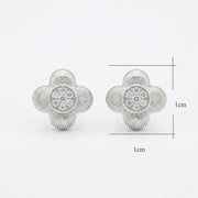 Ribbed Clover Stud Earrings – sterling silver earrings, close-up