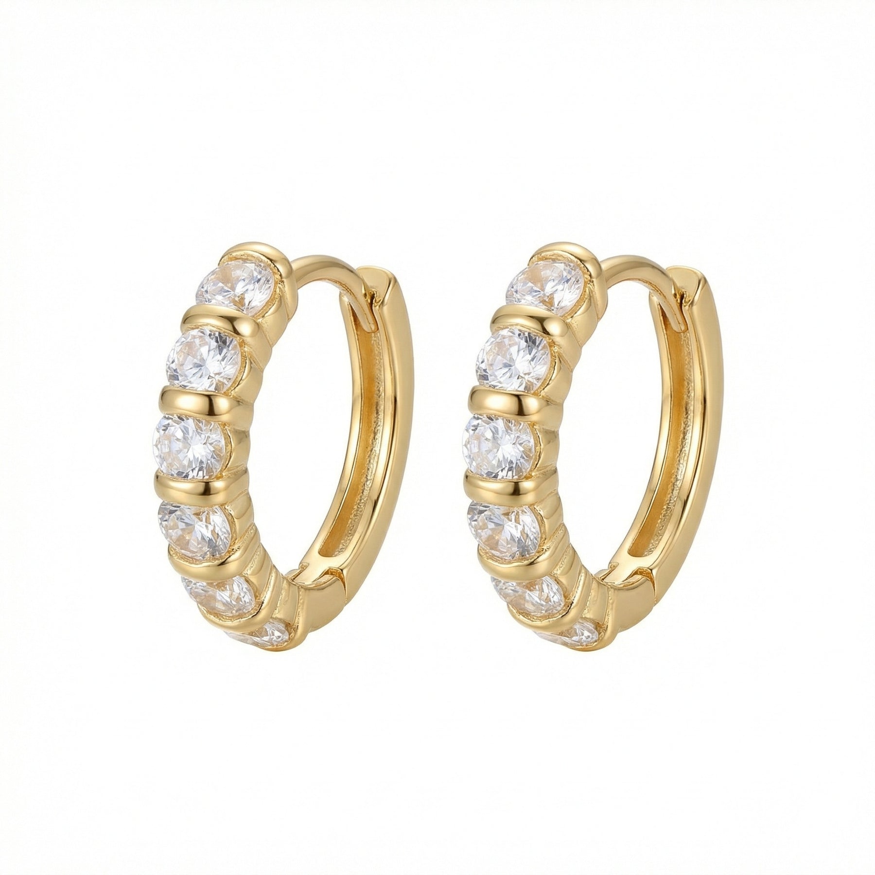 Sparkling CZ Huggie Earrings – zircon earrings, close-up