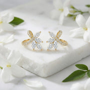 Floral Bow Marquise Stud Earrings – sterling silver earrings, close-up