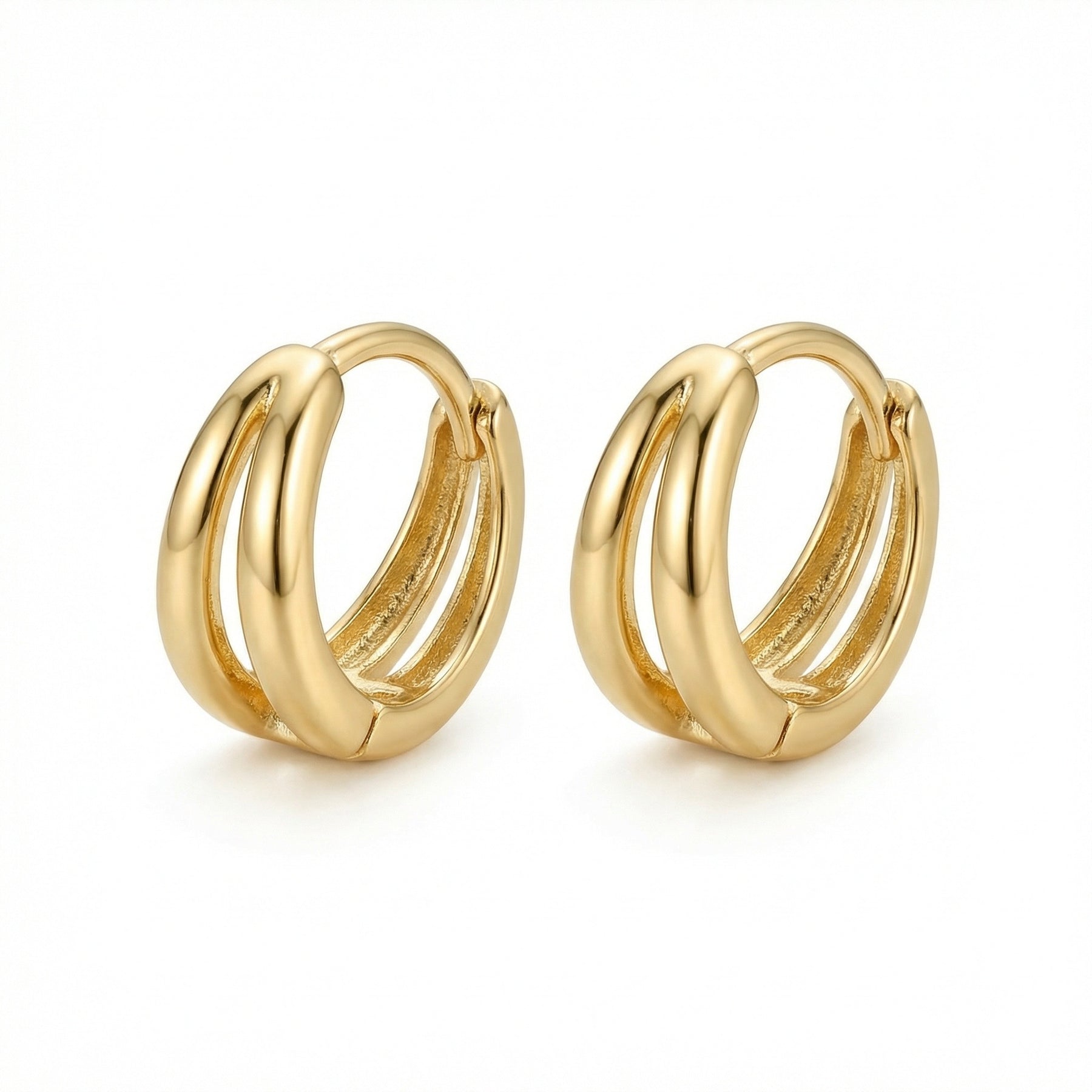 Double-Layer Polished Huggie Hoops – sterling silver earrings
