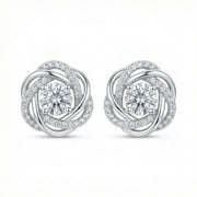 Floral Halo Sparkling stone Stud Earrings – sterling silver earrings, close-up
