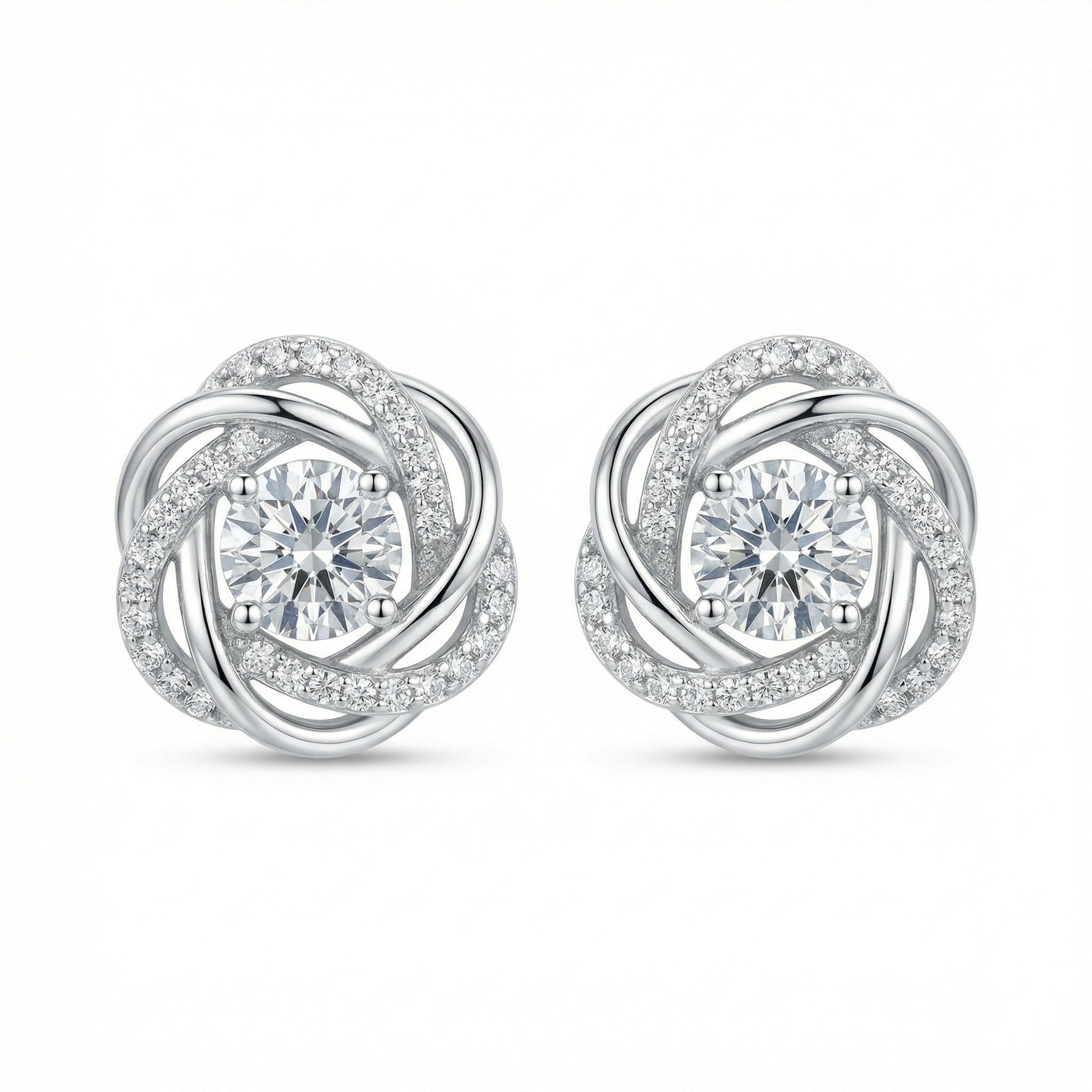 Floral Halo Sparkling stone Stud Earrings – sterling silver earrings, close-up