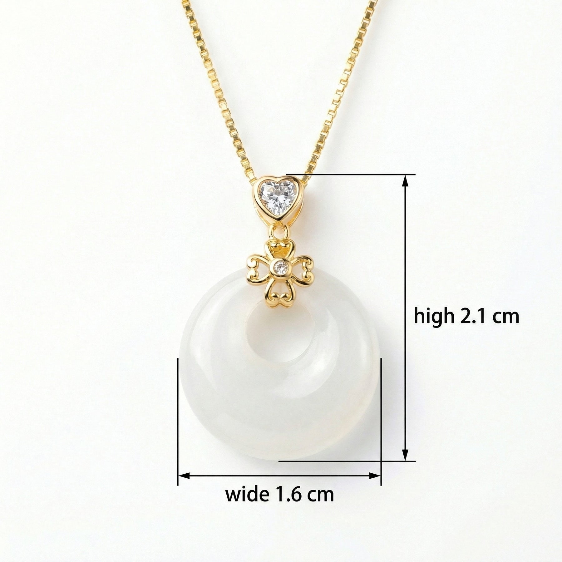 Heart and Flower Jade Donut Necklace – jade necklace, front view