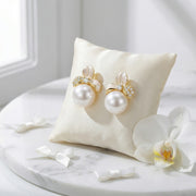Floral Pearl Studs with Enamel Petals – pearl earrings, side detail