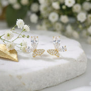 Butterfly Studs, Pear-Cut and Pavé – sterling silver earrings, front view