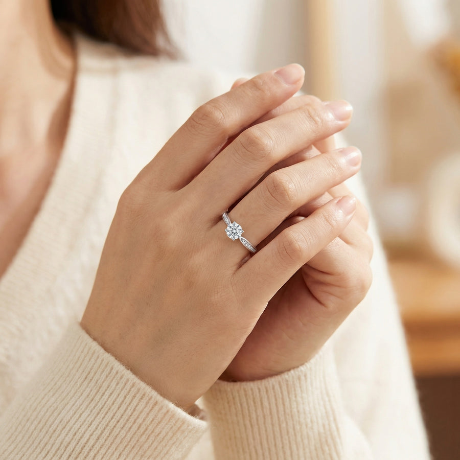 Round Solitaire Adjustable Ring – sterling silver ring, front view