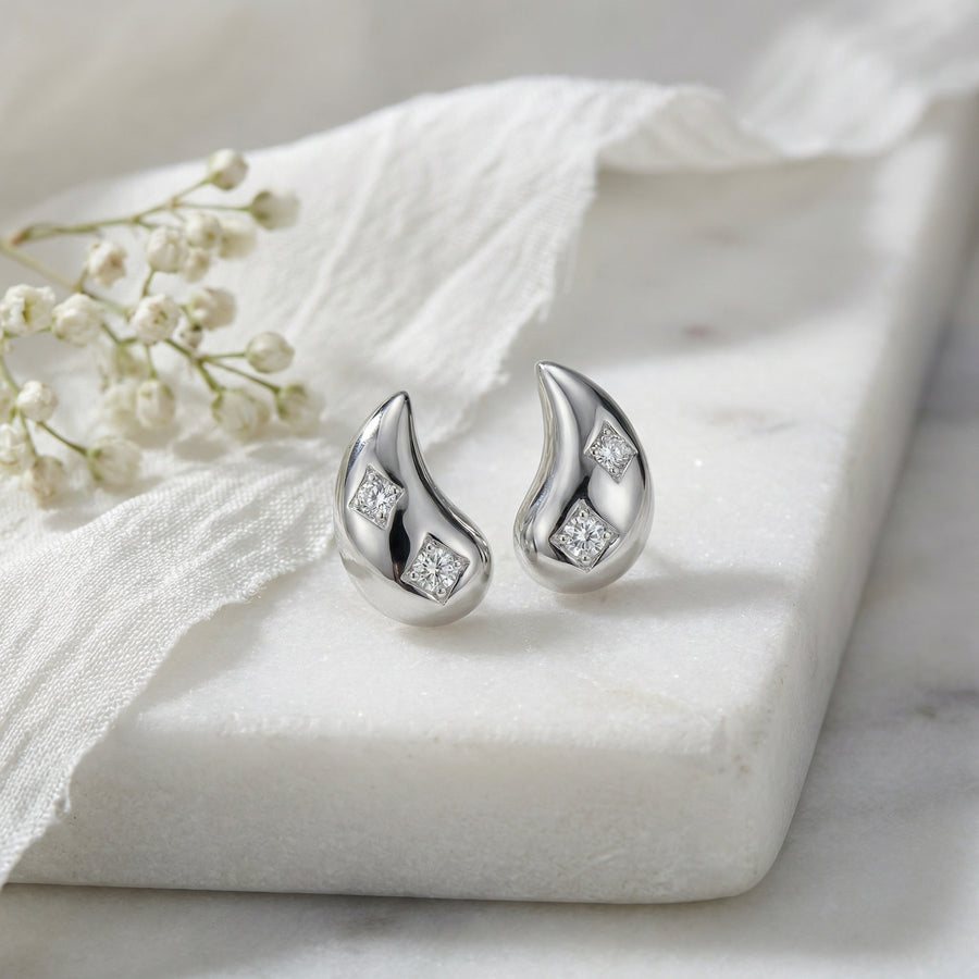 Silver Teardrop Stud Earrings – sterling silver earrings, close-up