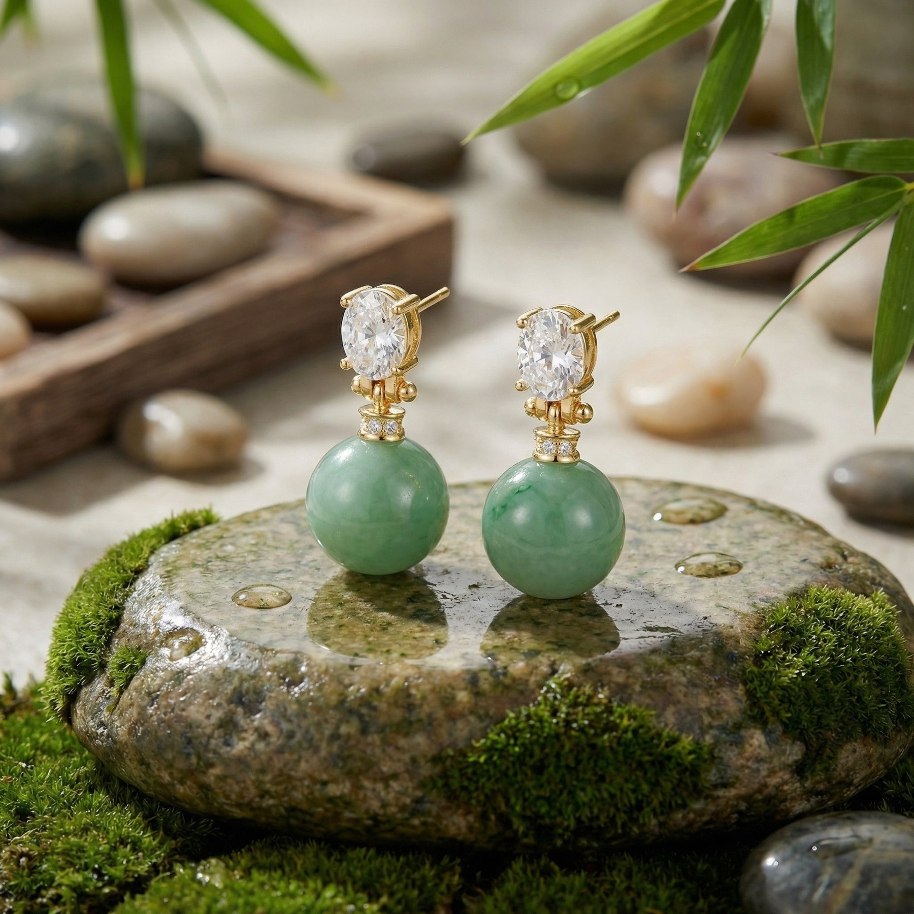 Jadeite Sphere Oval Accent Drops – jade earrings