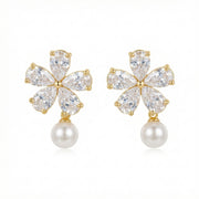 Crystal Flower and Pearl Dangle Earrings – pearl earrings