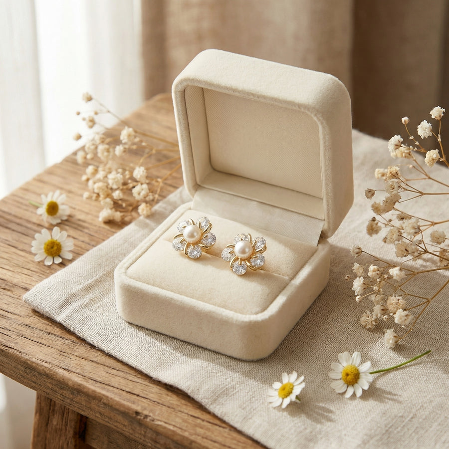 Floral Pearl Stud Earrings, Spring – pearl earrings