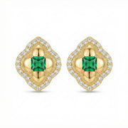 Quatrefoil Green Stone Stud Earrings – sterling silver earrings, front view