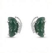 Carved Green Jade Butterfly Studs – jade earrings, close-up