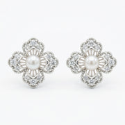 Floral Pearl Accent Stud Earrings – pearl earrings, side detail