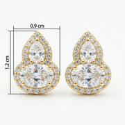 Pear and Oval Sparkling stone Halo Studs – sparkling stone earrings, close-up
