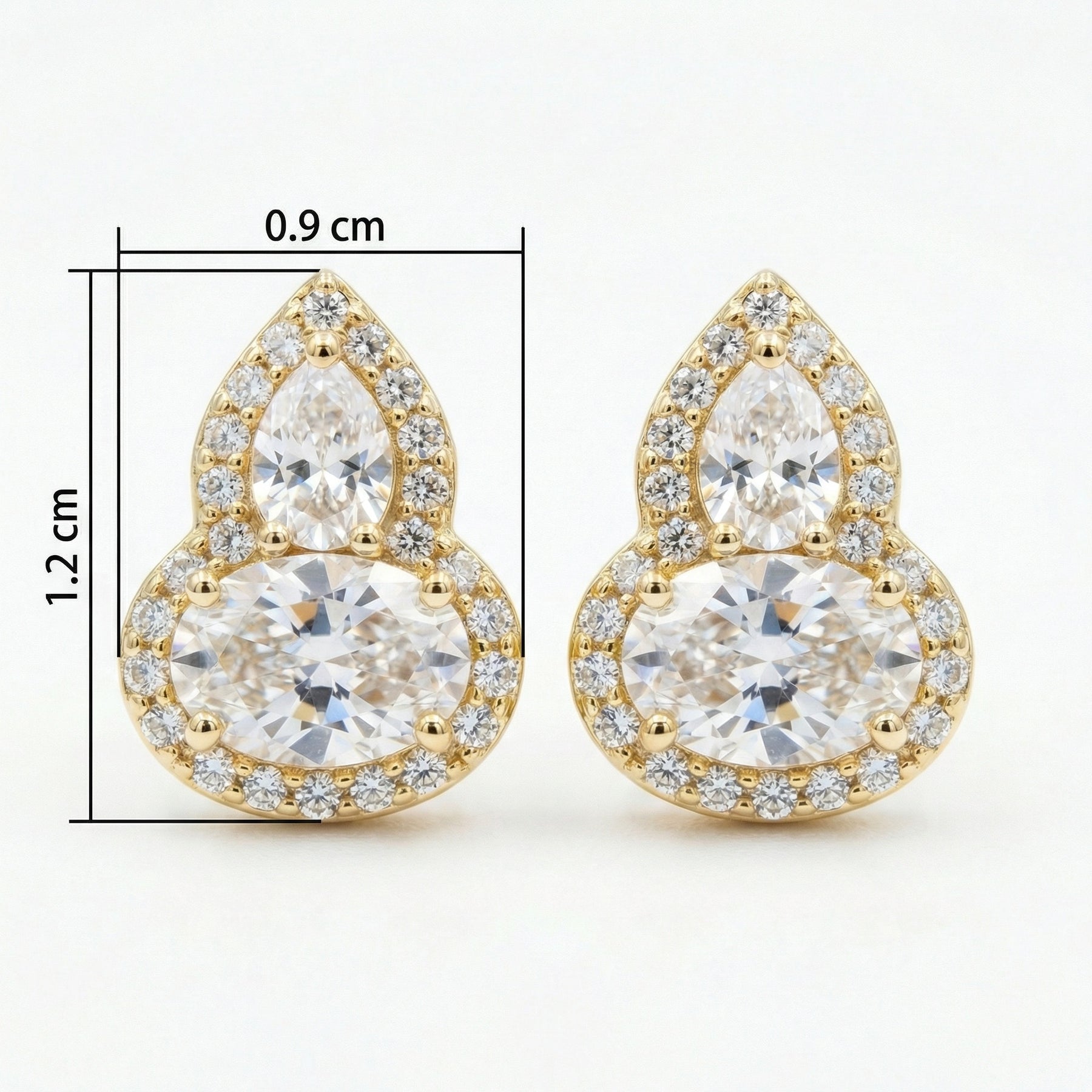Pear and Oval Sparkling stone Halo Studs – sparkling stone earrings, close-up