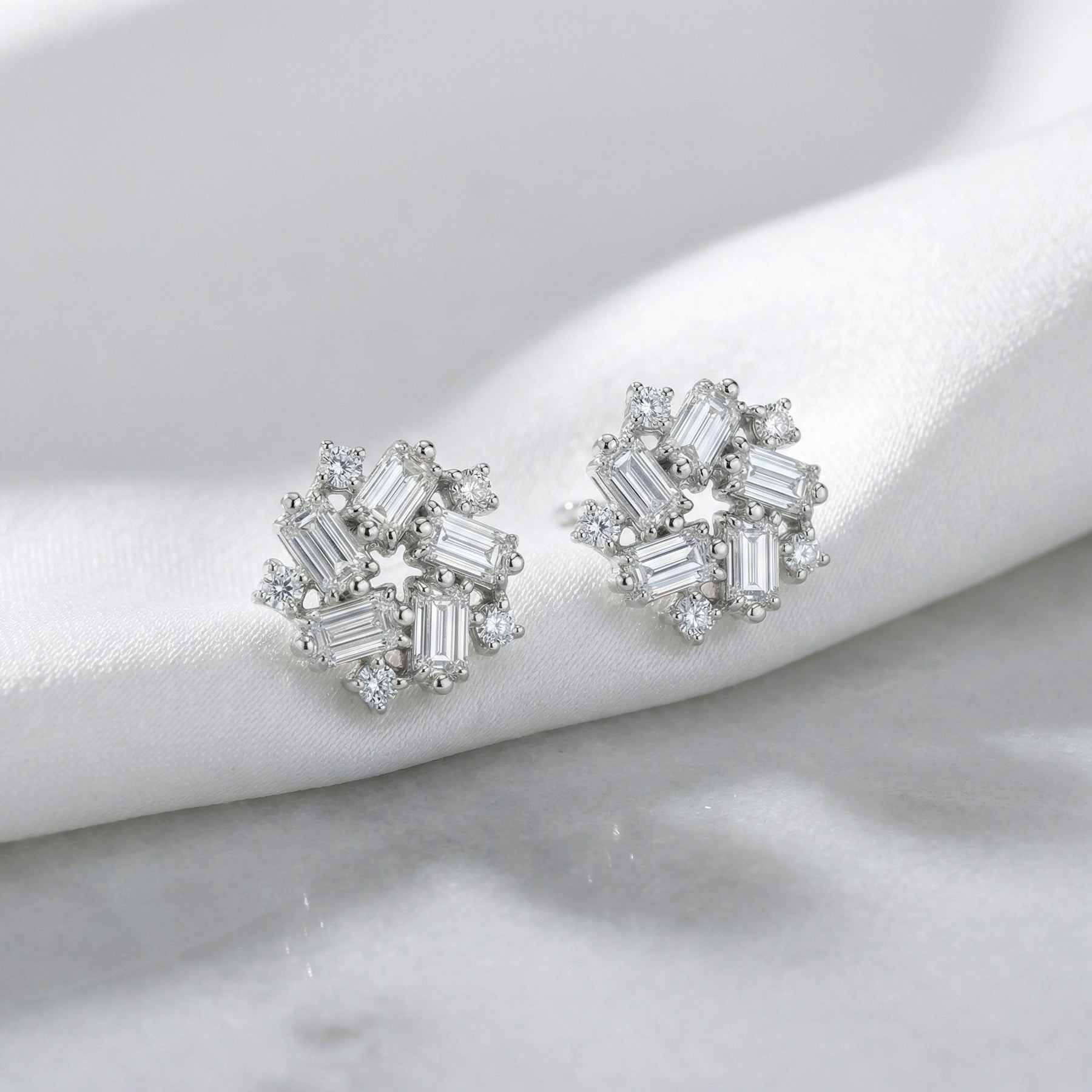 Snowflake Cluster Stud Earrings – sterling silver earrings, front view