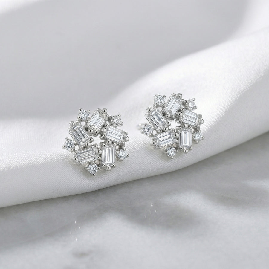 Snowflake Cluster Stud Earrings – sterling silver earrings, front view
