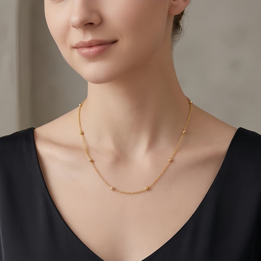 Italian gold-plated Chain with Bead Accents – gold-plated necklace, front view