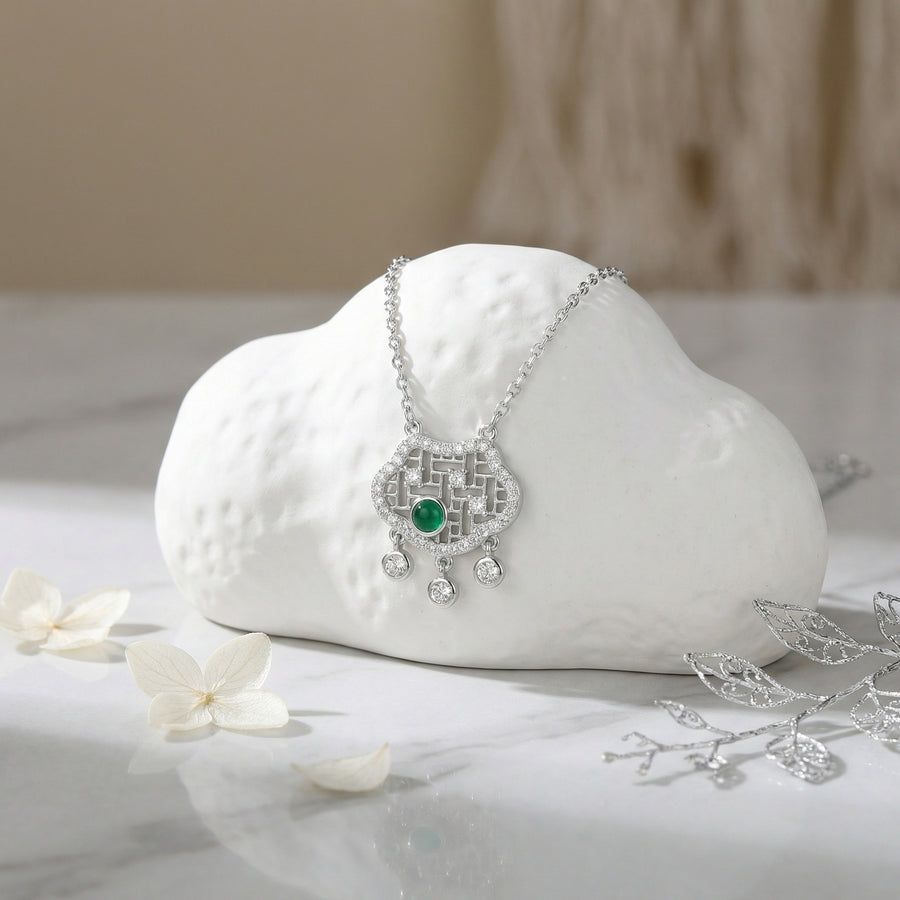 Geometric Green stone Pendant Necklace – green stone necklace