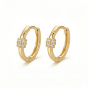 Huggie Hoops with Stone Center Detail – sterling silver earrings, side detail