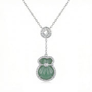 Green Jade Money Bag Pendant Necklace – jade necklace, front view
