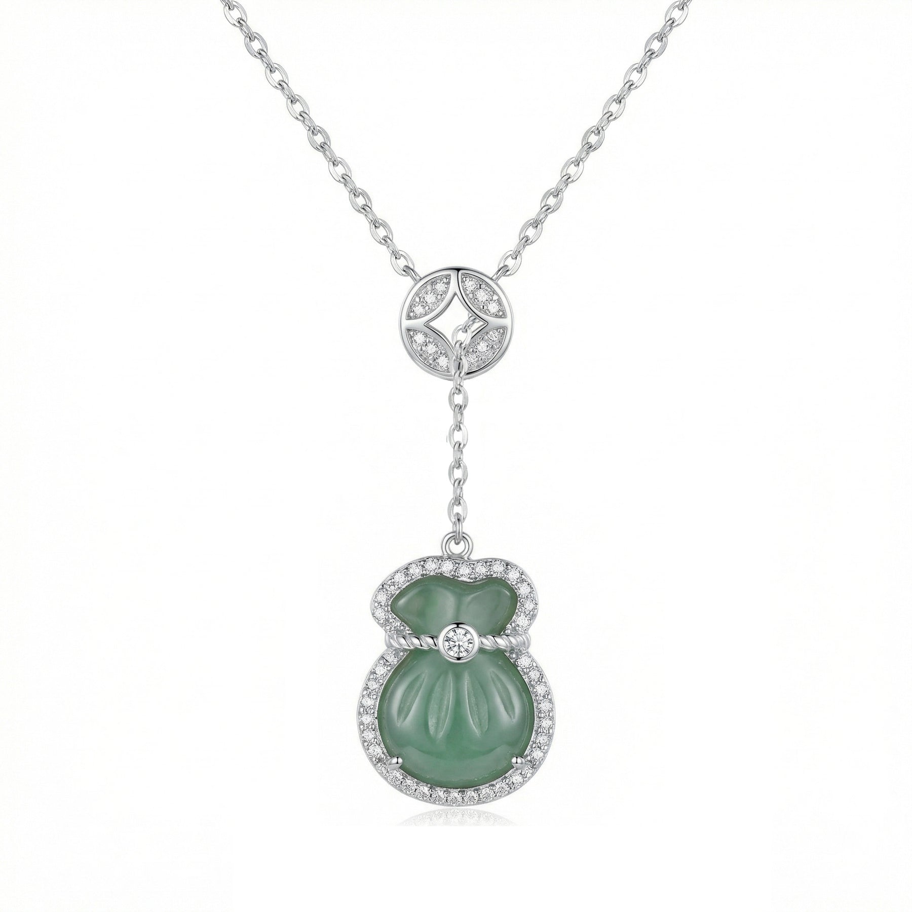 Green Jade Money Bag Pendant Necklace – jade necklace, front view