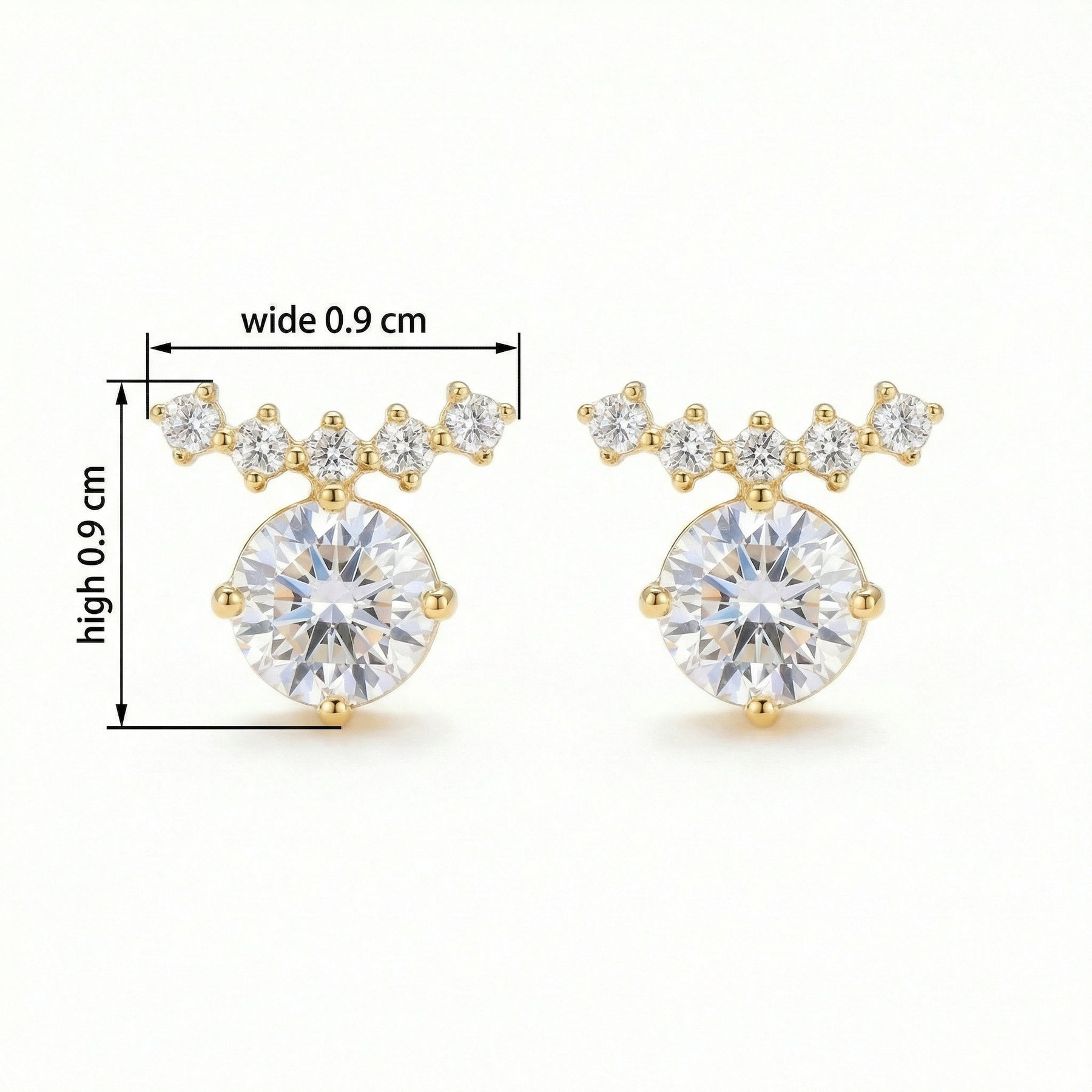 Tiara-Style Solitaire Stud Earrings – sterling silver earrings, side detail