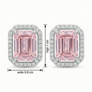 Radiant-Cut Halo Stud Earrings – sterling silver earrings, close-up