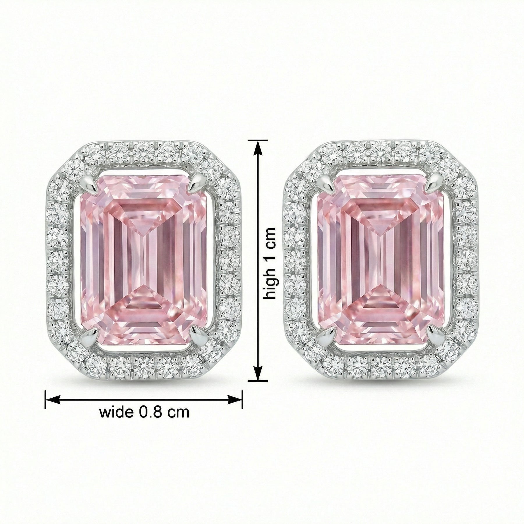 Radiant-Cut Halo Stud Earrings – sterling silver earrings, close-up