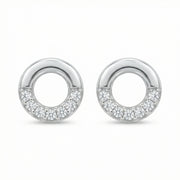 Pavé Open Circle Stud Earrings – sterling silver earrings, close-up