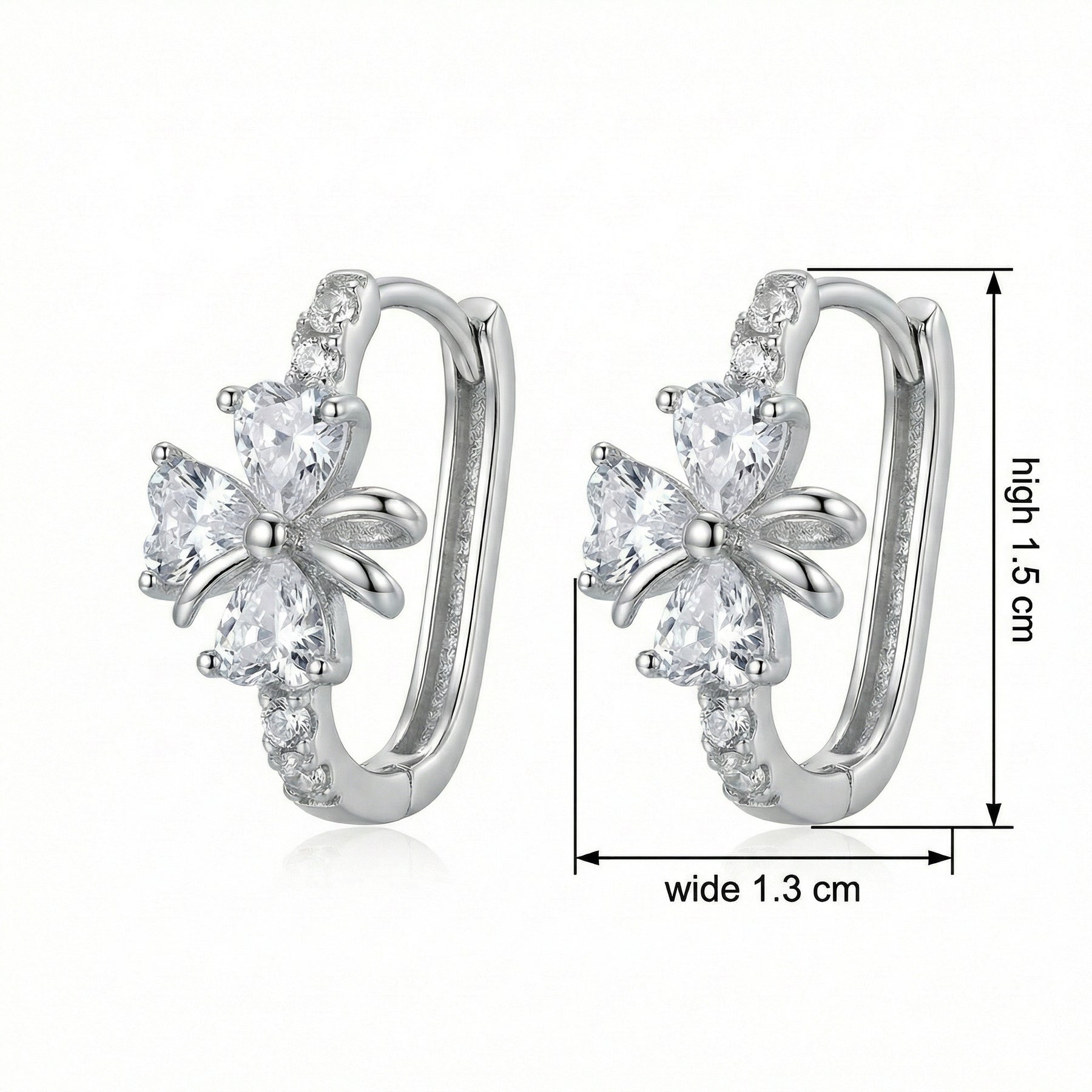 Clover Heart Zirconia Hoop Earrings – zircon earrings, close-up