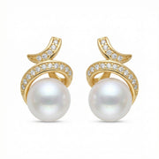 Pearl Swirl Stud Earrings, Scrollwork – pearl earrings, front view