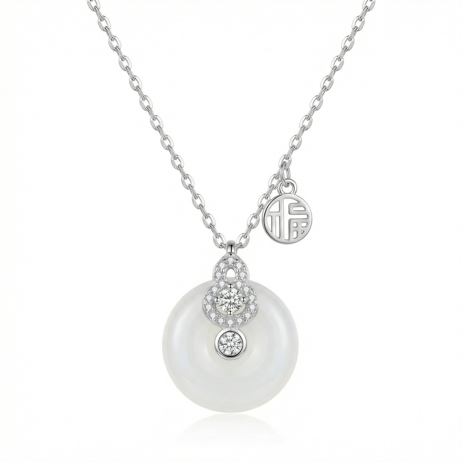 White Jade Gourd Fortune Necklace – jade necklace, side detail