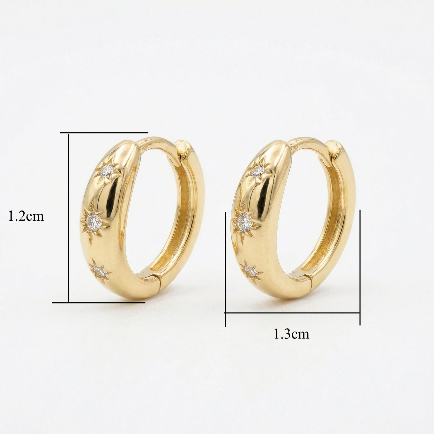 Celestial Starburst Huggie Hoop Earrings – sterling silver earrings, side detail