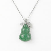 Jadeite Hulu Gourd Necklace, CZ Accents – jade necklace, side detail