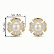 Pearl Fan-Shaped Stud Earrings – pearl earrings, front view