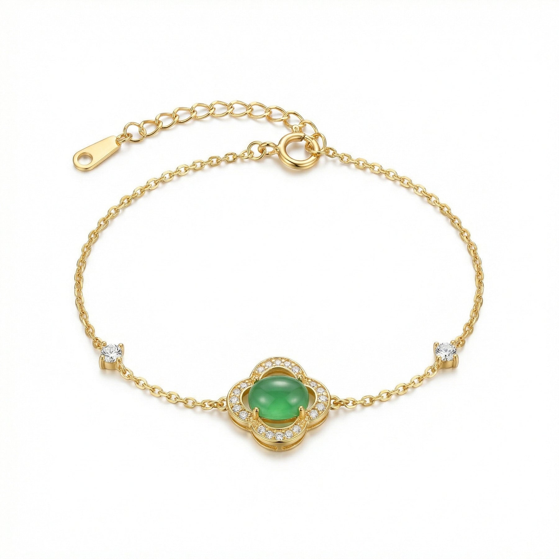 Green Chalcedony Clover Bracelet – sterling silver bracelet, side detail