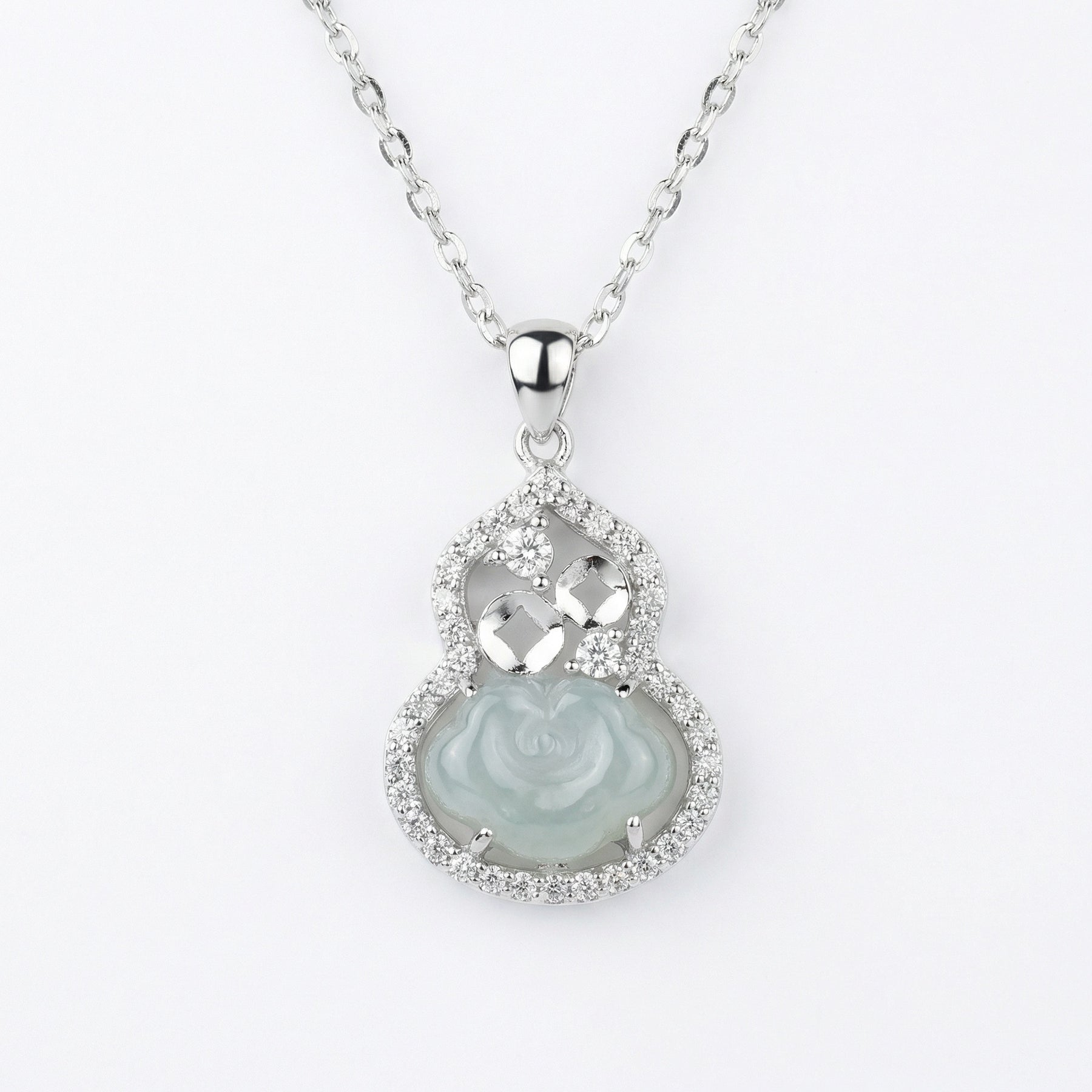 Jade Gourd Rose Pendant Necklace – jade necklace, close-up