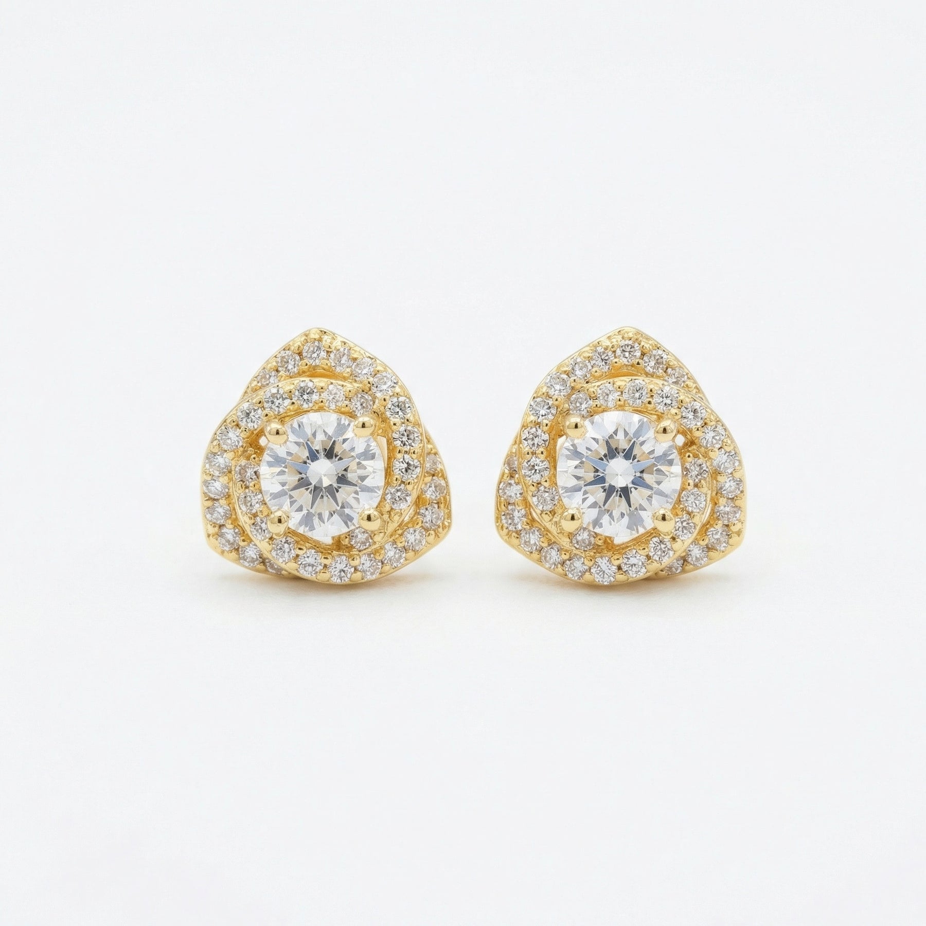 Double Halo Round Stud Earrings – sterling silver earrings, front view