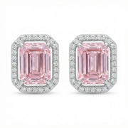 Radiant-Cut Halo Stud Earrings – sterling silver earrings, front view