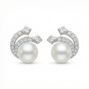 Pearl and Princess-Cut Wave Studs – pearl earrings, side detail