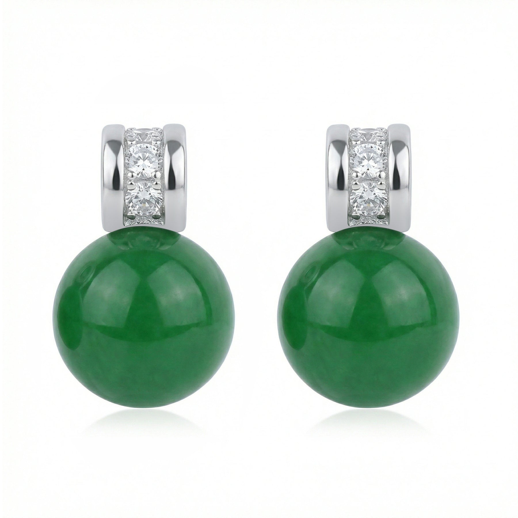 Green Sphere CZ Accent Earrings – zircon earrings, side detail