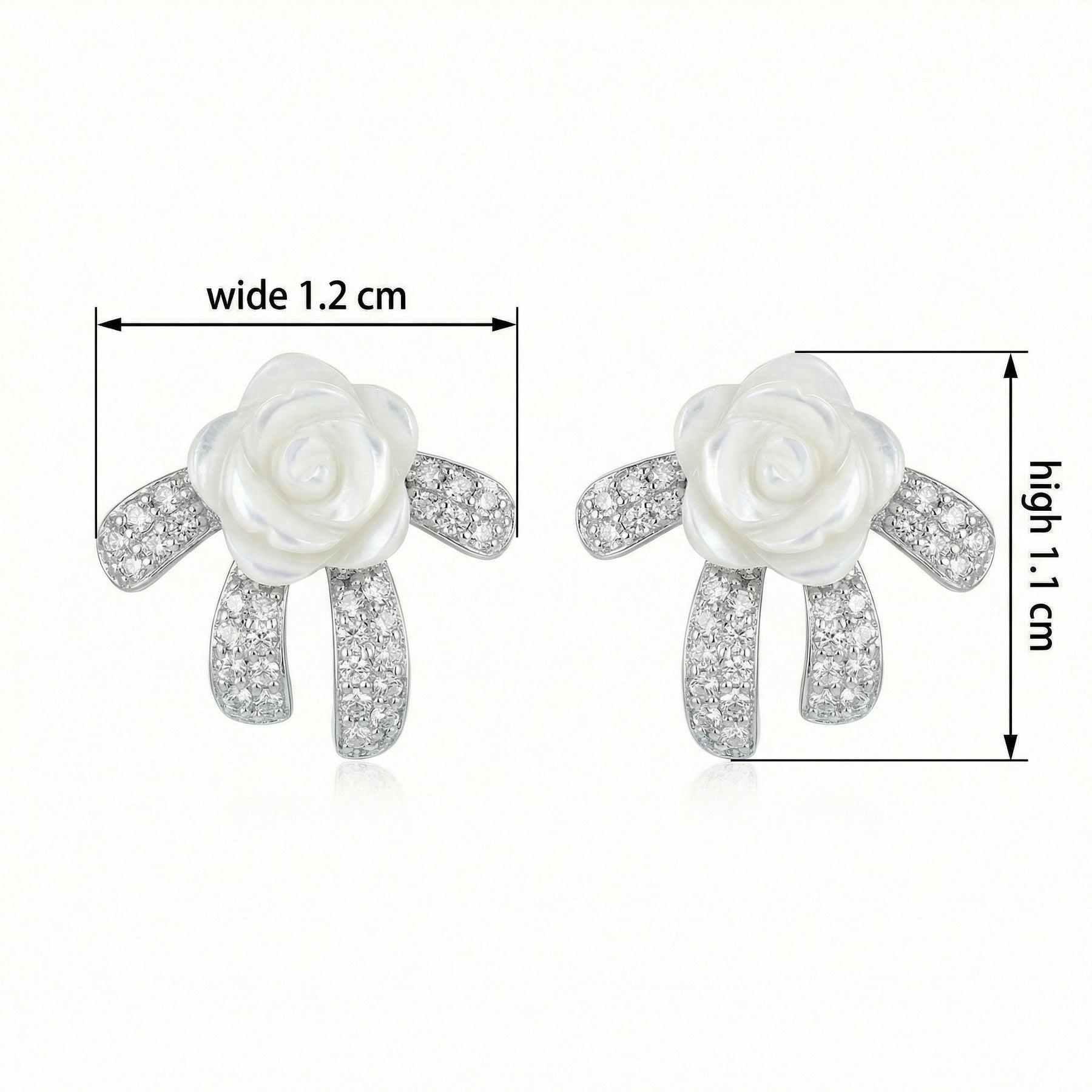Mother-of-Pearl Bow Crystal Studs – mother-of-pearl earrings, close-up