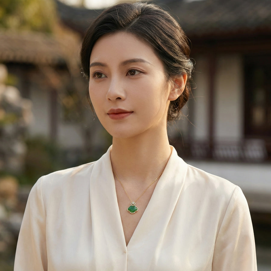 Jade Ruyi Longevity Lock Necklace – jade necklace, front view
