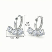Three-Stone Silver Huggie Hoops – sterling silver earrings, front view