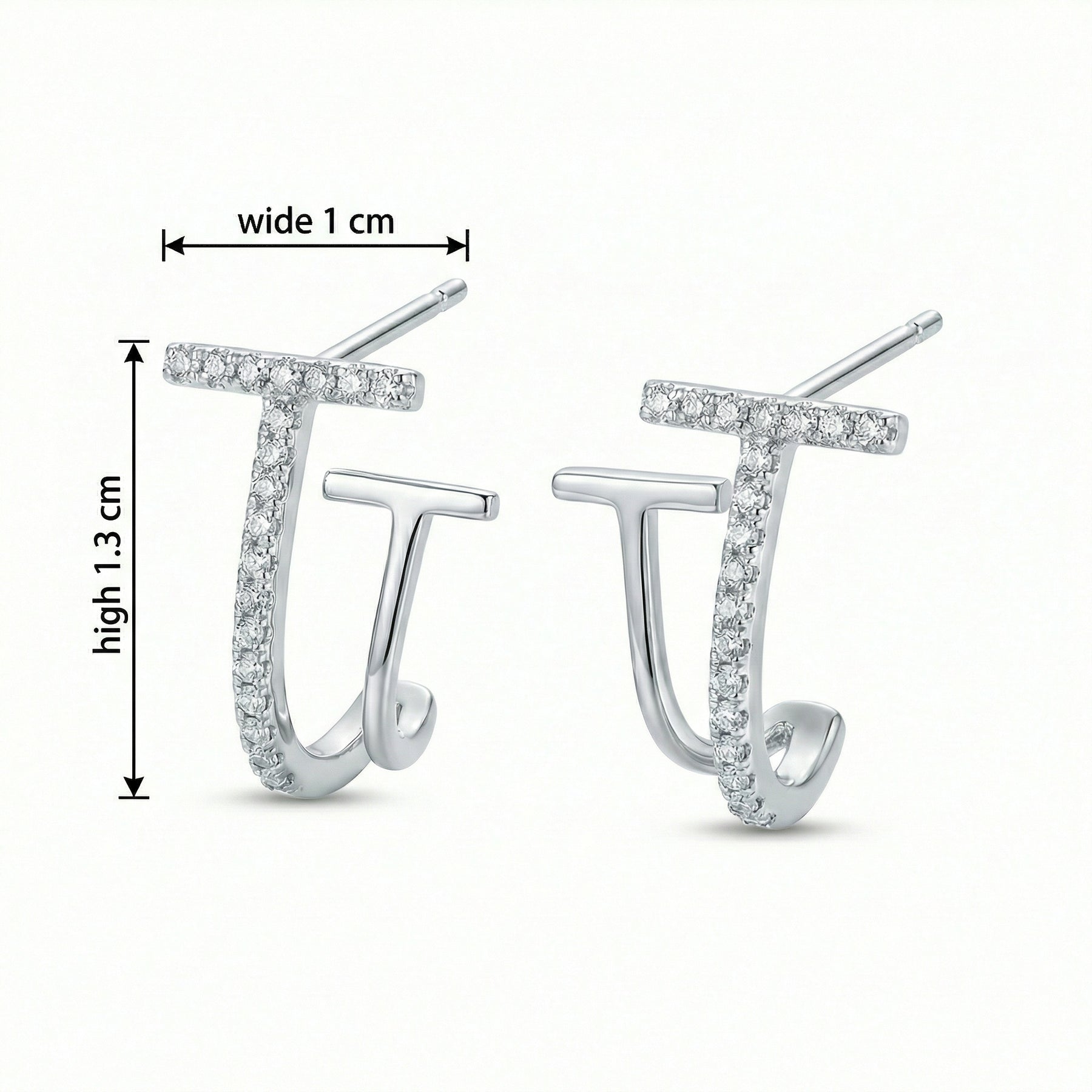 Double T-Bar Stud Earrings – sterling silver earrings, side detail