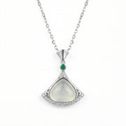 Fan-Shaped Moonstone Green stone Necklace – green stone necklace, front view