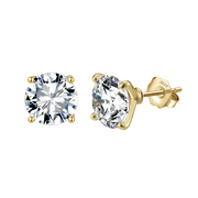 gold-tone CZ Studs, Four-Prong Setting – zircon earrings, side detail