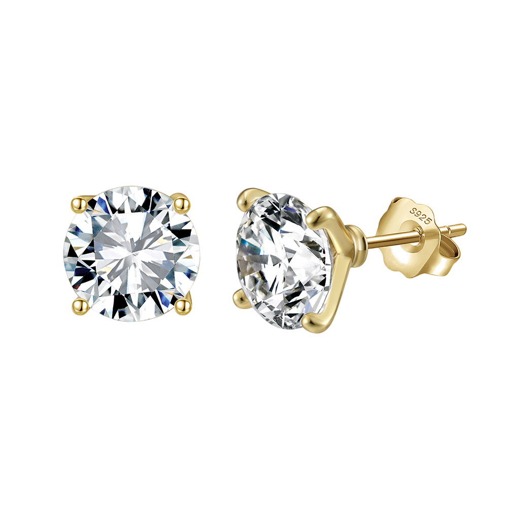 gold-tone CZ Studs, Four-Prong Setting – zircon earrings, side detail