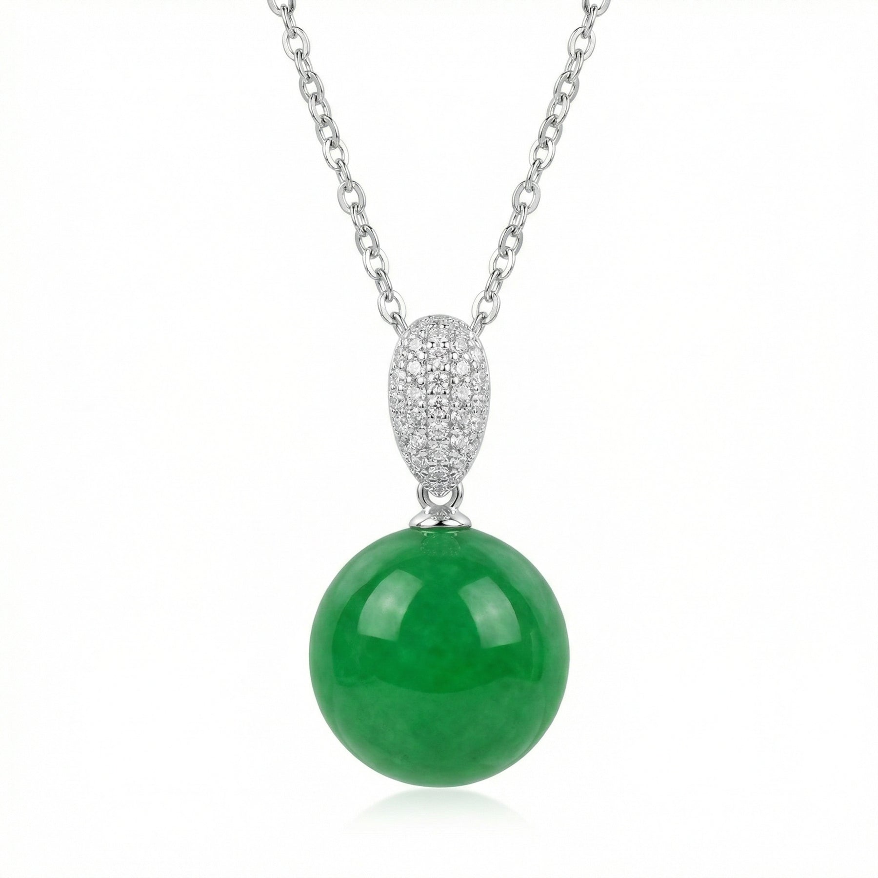Jade Sphere Necklace, CZ Bail – jade necklace, side detail